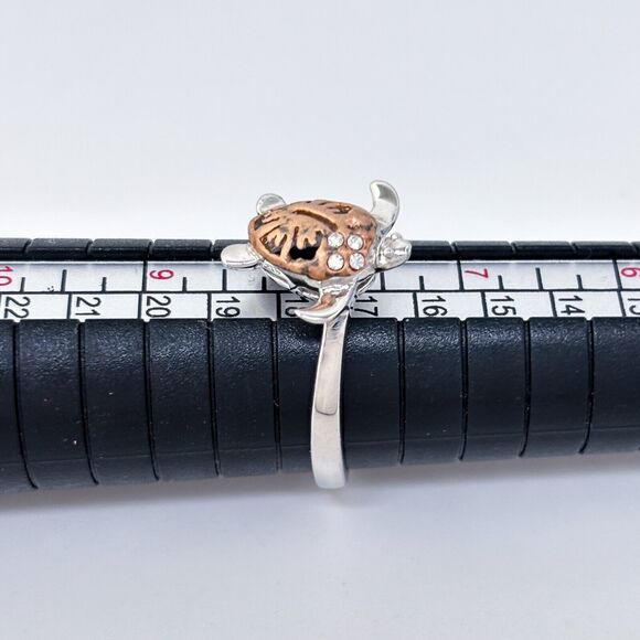Vintage Sterling Silver 925 Cubic Zirconia Two-Tone Sea Turtle Ring Size 8 - Picture 7 of 9